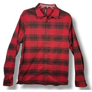 Lululemon Masons Peak Flannel Shirt Mens Medium Red Plaid Long Sleeve Button Up